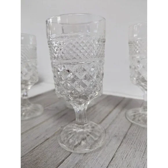 Set 4 Wexford Anchor Hocking Glass Water Goblets 6 5/8" Diamond Cut Stemmed - Picture 2 of 6